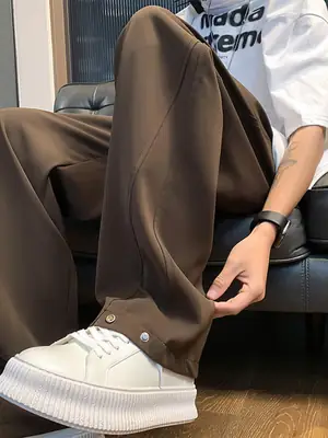 Men's Black American Casual Pants Loose Straight High Street
