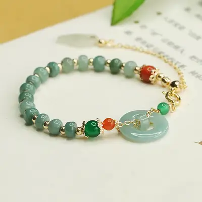 Blue Jade Horizontal Peace Ring Bracelet for Women
