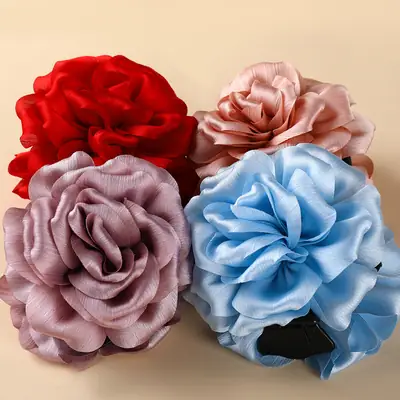 Turquoise Fabric Rose Hair Clip for Women