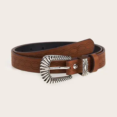 Brown Croc Embossed Belt with Buckle