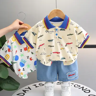 Boys' 2Pc Printed Polo Shorts Set Summer 2024