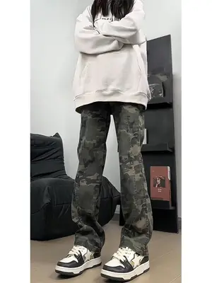 Men's Camo High Street Retro Logging Pants Spring Autumn Ootd Wear