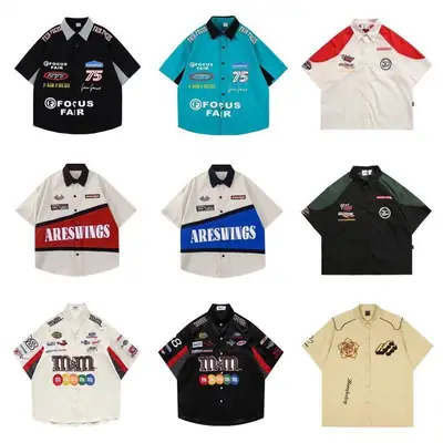 Men's American Style Racing Shirt Short Sleeve Summer Loose Fit