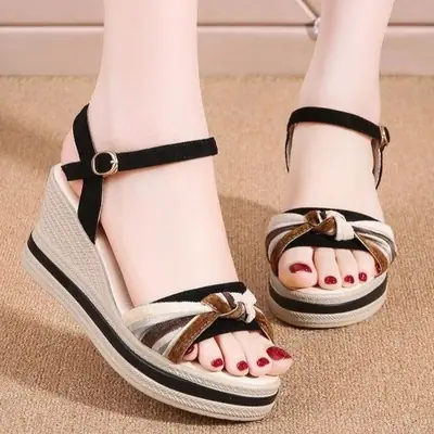 Women's Bow Strap Wedge Sandals Summer High Heel Platform
