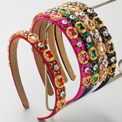 European & American Light Luxury Retro Style Hair Hoop with Glass Diamonds