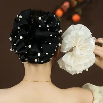 Black Pearl Embellished Hair Clip for Women