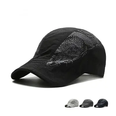 Men's Black Dragon Embroidered Cap with Mesh Back
