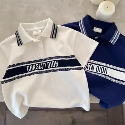 Children's Navy Polo Shirt Short Sleeve 2025 Summer