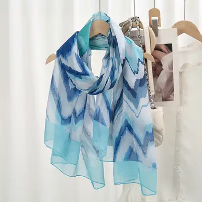 Green Printed Silk Scarf for Women Travel Sunscreen Shawl
