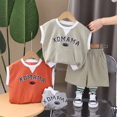 Children Cotton T-Shirt Shorts Set Gray Momma Print Summer