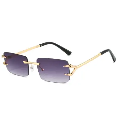 Square Frameless Sunglasses Ocean Color Gold Metal