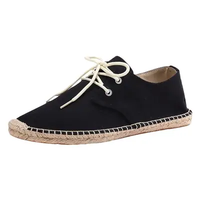 New skewed toe hemp rope shoes men's lace-up straw shoes sweat-absorbent breathable hand-stitched shoes slip-on loafers cloth shoes