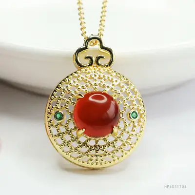 Guan Yu Red Amber Pendant Necklace for Women