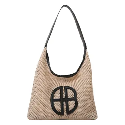 Straw One Shoulder Tote Bag with Logo for Women