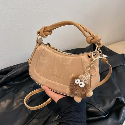 Black Women's Saddle Shoulder Bag with Cute Charm
