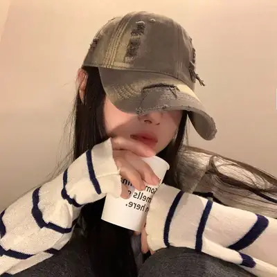 Retro Distressed Blue Baseball Cap for Women Spring Summer 2024