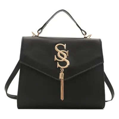 Black Shoulder Bag with Gold Logo for Women