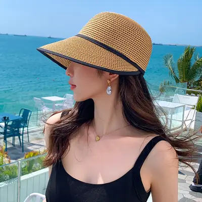 Women Straw Sun Hat with Large Bristle Summer Outdoor Wear