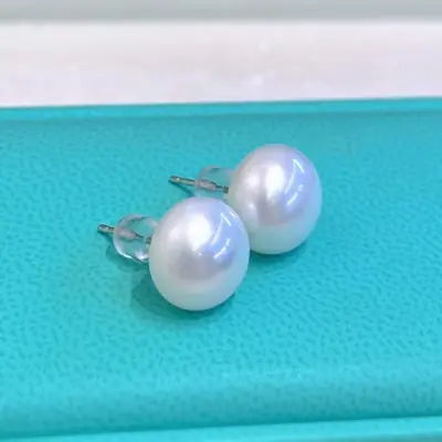 White Bright Glossy S925 Silver Pearl Earrings 10-11mm