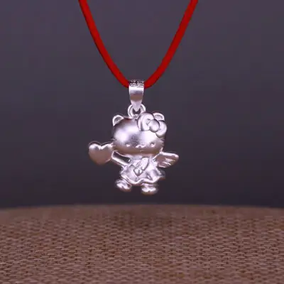 999 Sterling Silver Cat Pendant Necklace for Women