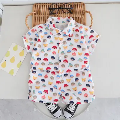 Children Cotton Printed T-Shirt Shorts Set Summer Boys