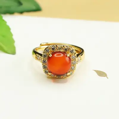 Aiyu Natural Amber Ring Ethnic Style Gold Plated