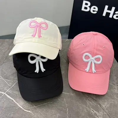 Blue Bow Embroidered Girls Cap 2024