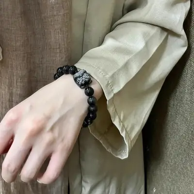Obsidian Lion Awakening Silver Obsidian Gift Transfer Bracelet