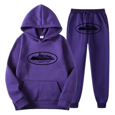 Women Navy Hoodie Pants Set Hip Hop Casual Winter