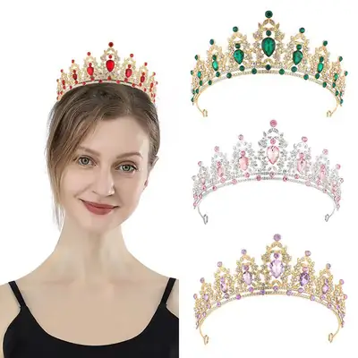 European Wedding Crown Red Crystal Princess Queen Hair Crown