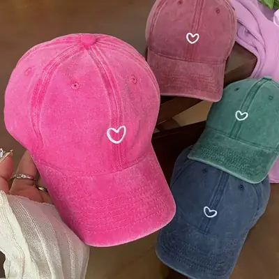 Women Pink Heart Cap 2024 Peak Cap