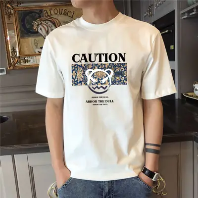 Men Pure Cotton Heart Print T-Shirt Black Loose Fit