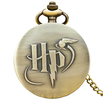 Black HP Lettering Quartz Pocket Watch with Chain Wall Clock