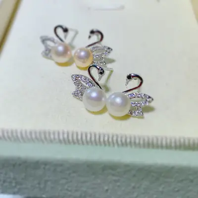 S925 Gold Plated Little Swan Earrings with Pearl & Micro Zircon
