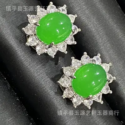 Green Chalcedony Earrings with Agate Jade Egg Design