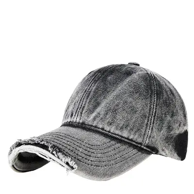 Men's Washed Denim Cap Beige Baseball Adjustable Metal Cap