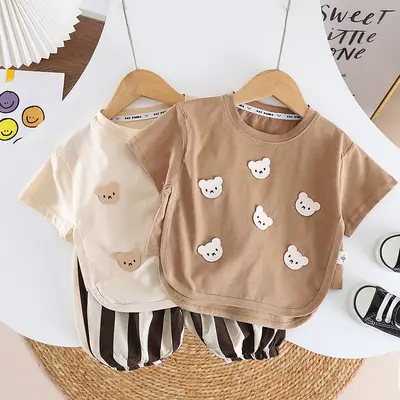 Baby Boy Bear Embroidered 2Pc Summer Suit