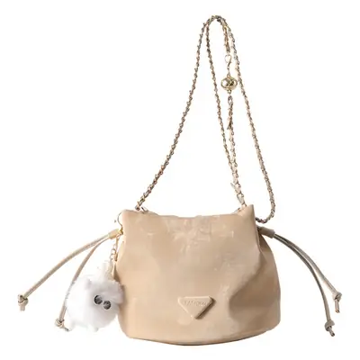 White Drawstring Shoulder Bag with Heart Design