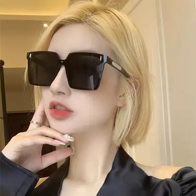 Square Metal Sunglasses Anti-UV Black