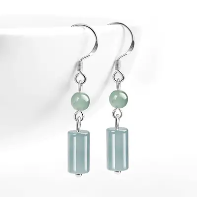 S925 Silver Jade Blue Earrings Ice Jade Women