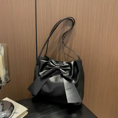 Black Bow Shoulder Bag for Women Spring 2024