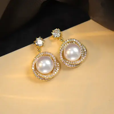 5A Freshwater Pearl Earrings Women Elegant Court Design