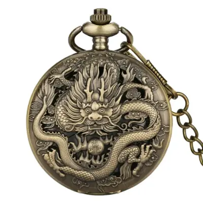 Bronze Dragon Dial Pocket Watch Gift Necklace Pendant