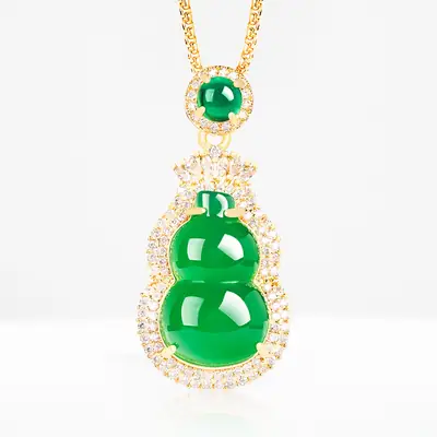 Natural Green Agate Gourd Jade Pendant Women's Necklace