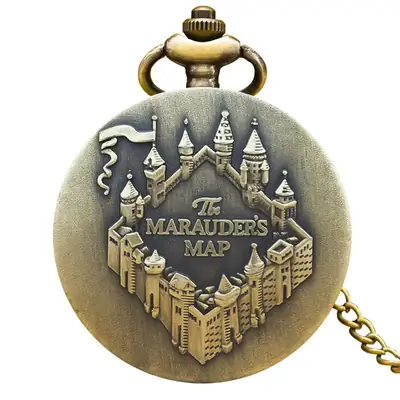 Vintage Map Bronze Pocket Watch with Castle Design
