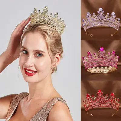 European Bridal Rhinestone Crown Headdress for Women