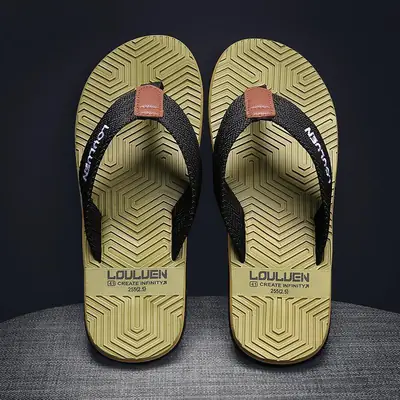 Men's Gold Printed Flip Flops Summer Sandals