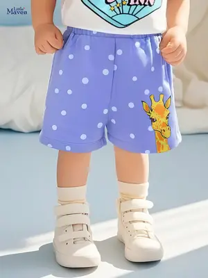 Girls Cotton Shorts with Giraffe Print Light Blue