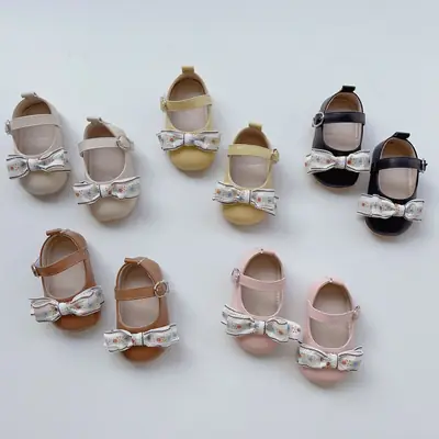 Ins Spring New Baby Bow Toddler Shoes Korean Style Breathable Soft Bottom Soft Surface Non-slip Princess Shoes Anti-heel Drop