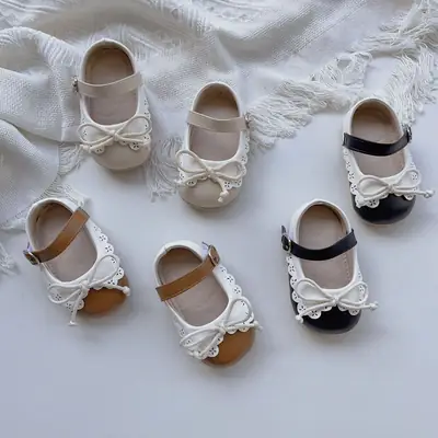 Ins Korean version of spring and autumn baby toddler shoes 0-2 years old soft bottom do not fall princess shoes bow non-slip soft bottom